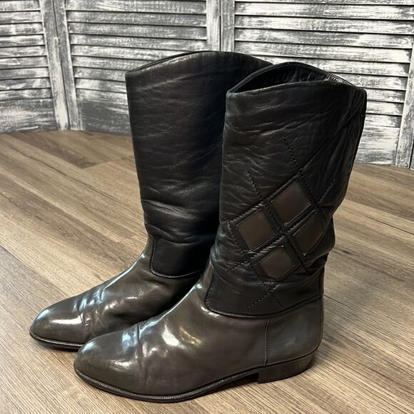 Vintage 1960s Womens MOD Stitched Leather Boots Size 9.5 - Picture 2 of 7